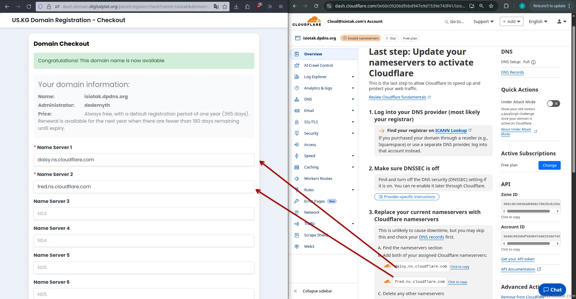 using cloudflare nameserver in digitalplat