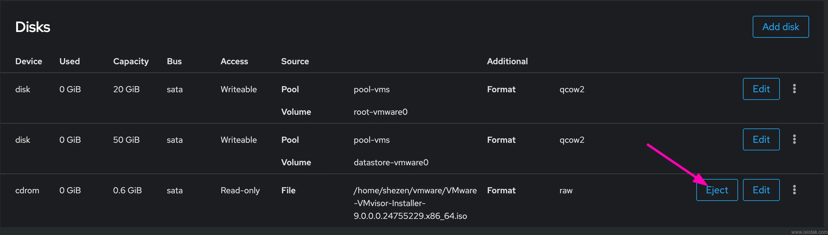 dont forget for eject disk before rebooting vm