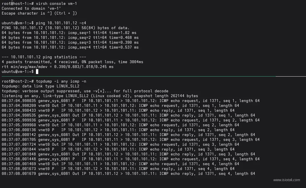 traffic tracing for verification ovn works in vm network