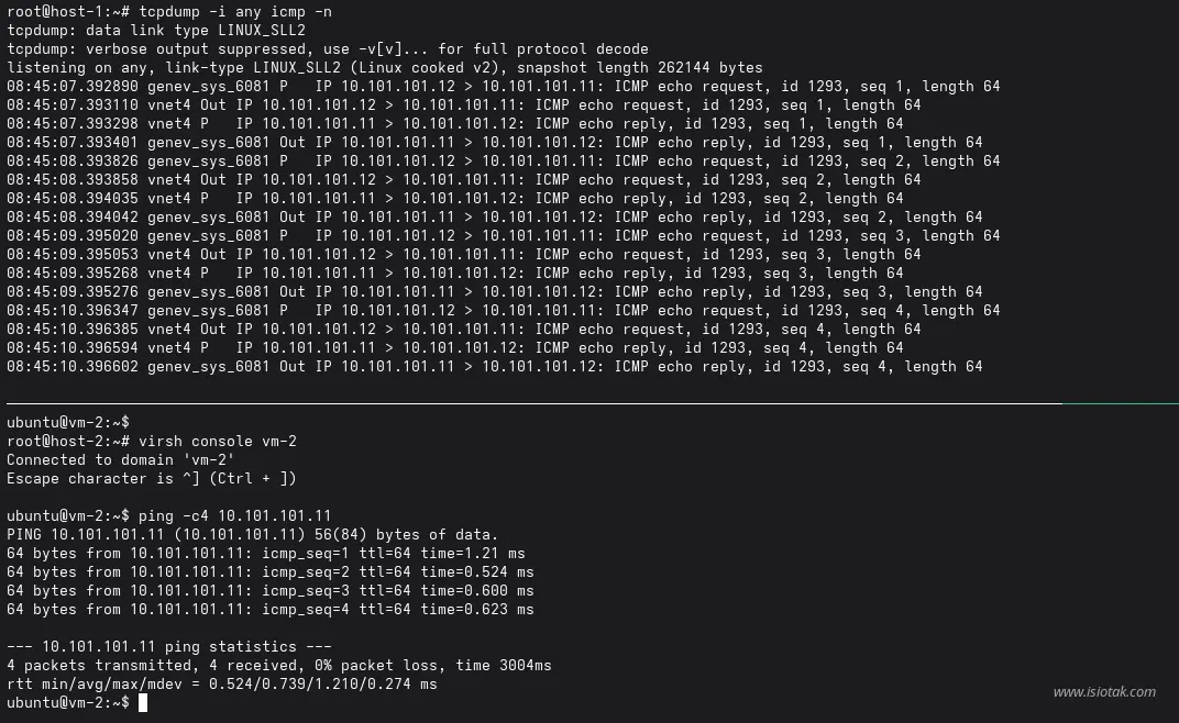 traffic tracing for verification ovn works in vm network
