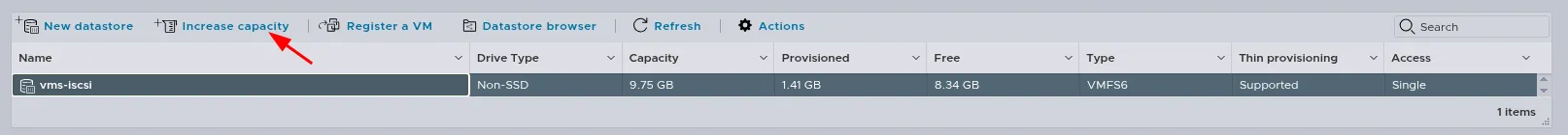 increase capacity untuk apply datastore baru