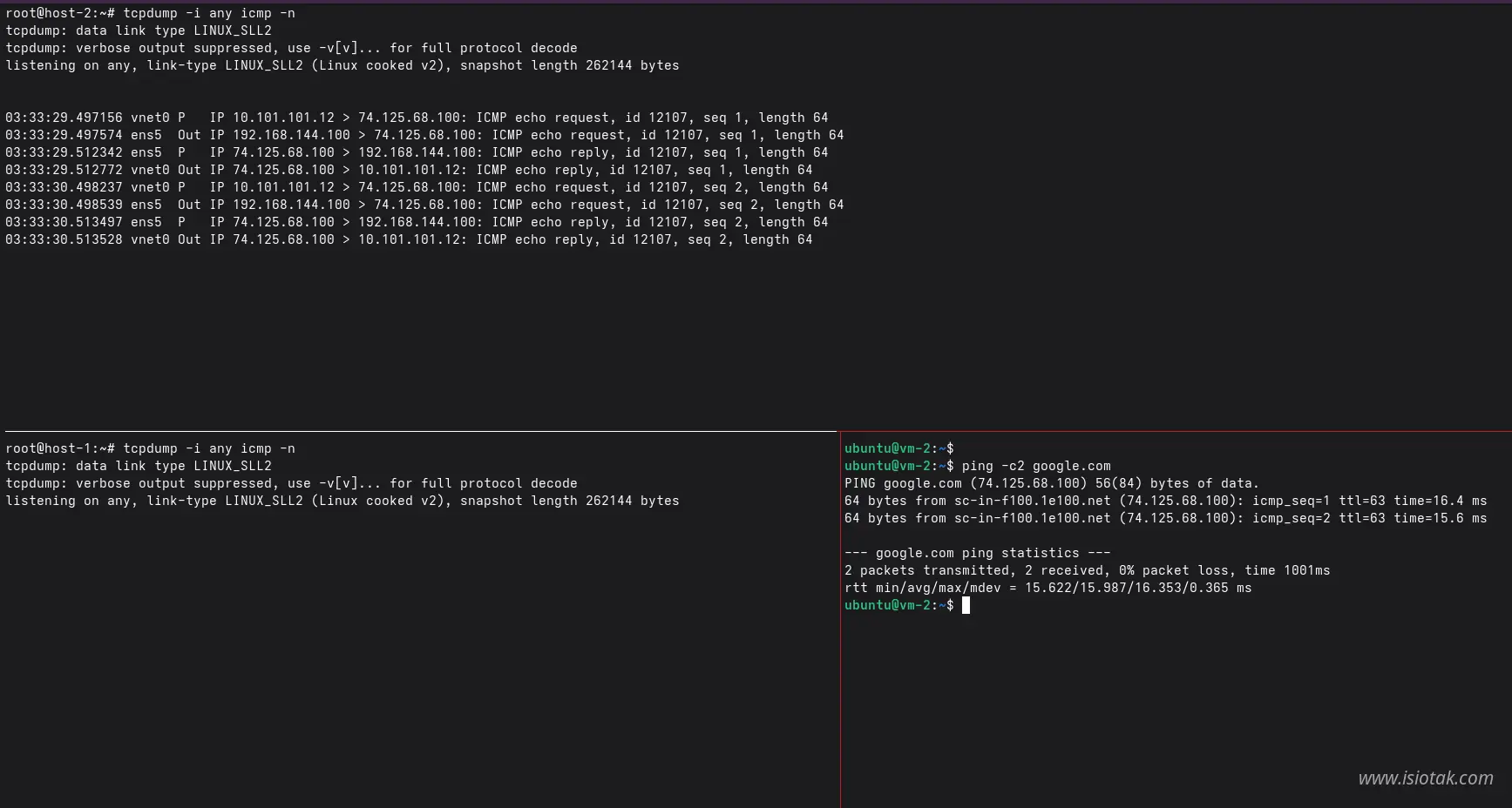 ping test from vm-2 to google.com